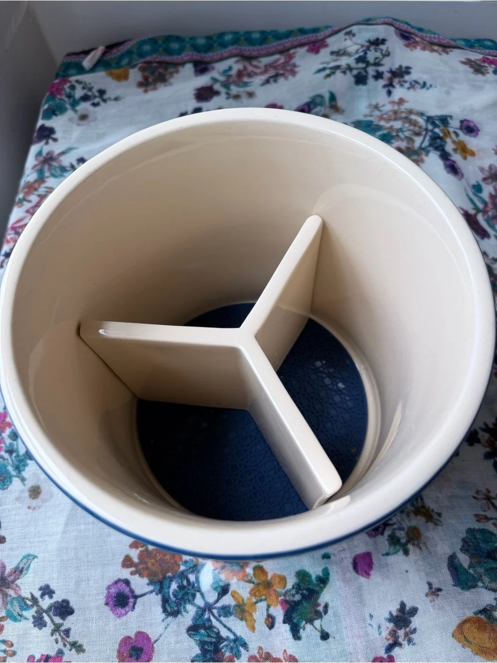 CHEFS Stoneware Navy Blue Utensil Crock Organizer w/ Divider 7.5”